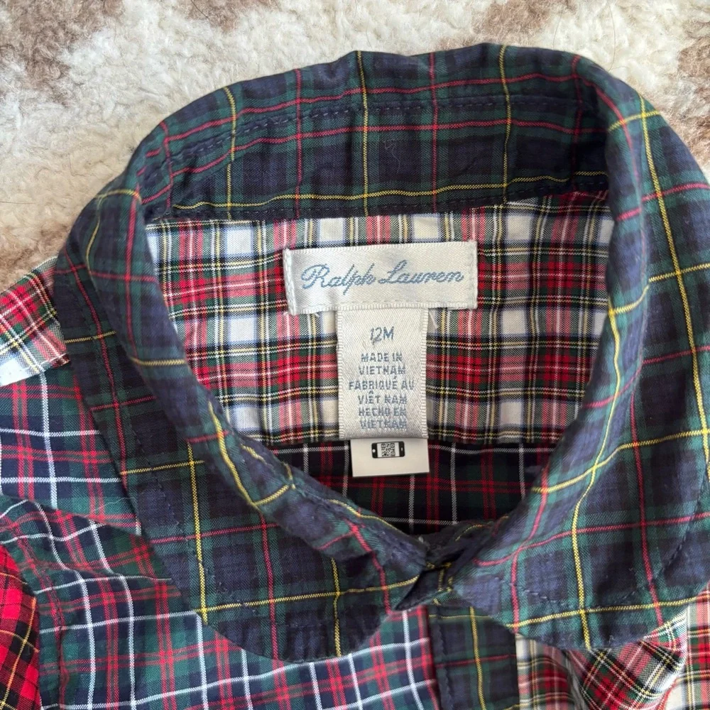 Ralph Lauren Baby Girl Plaid Cotton Shirtdress Mixed Print Belted Holiday